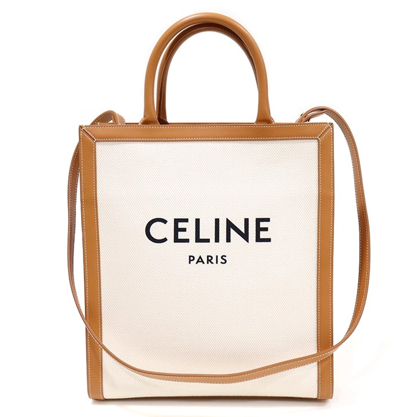 CELINE Small Vertical Cabas Tote Bag Canvas 2way White 192082BNZ