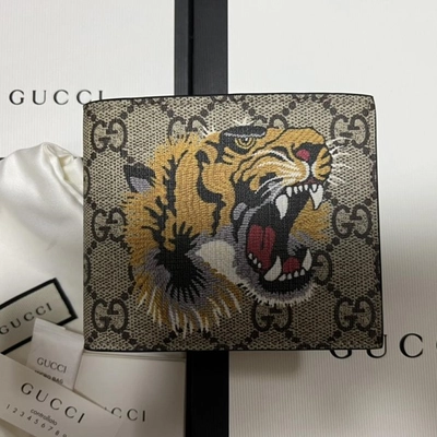 Gucci Tiger Print GG Supreme Black Card Case Wallet 597604 