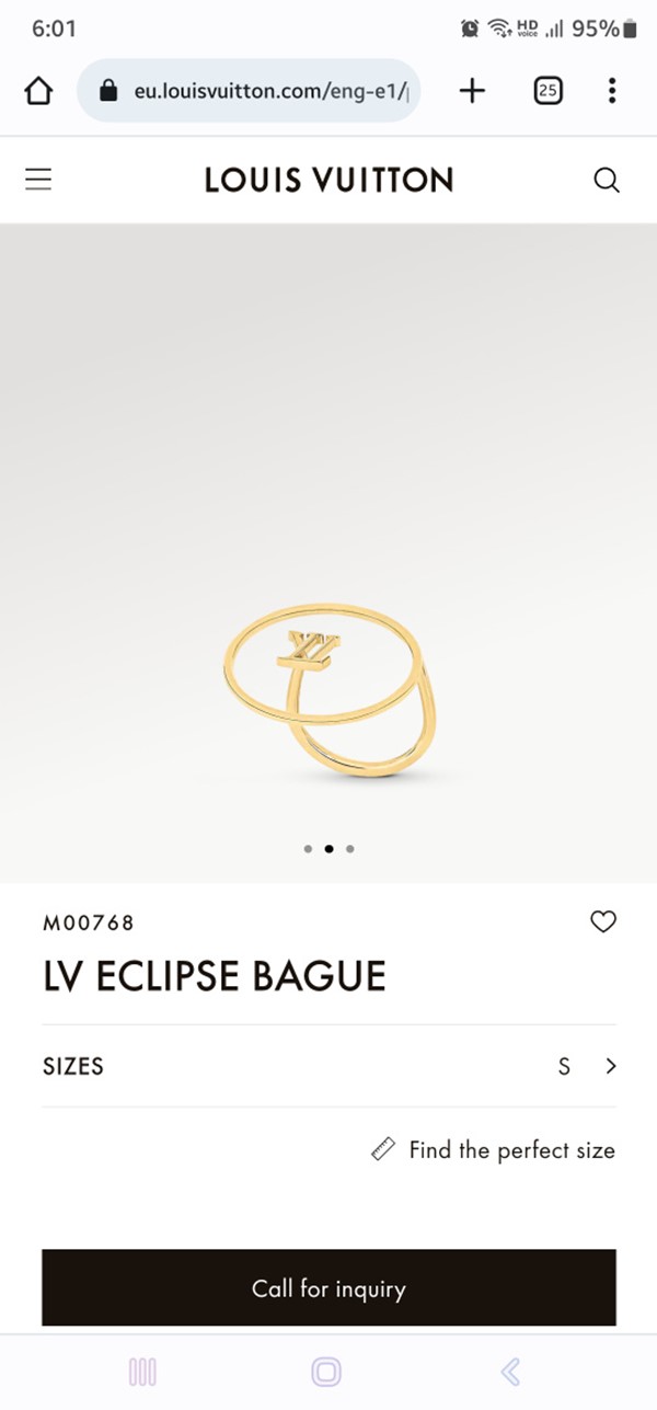 Louis Vuitton M00768 LV Eclipse Bague, Gold, M
